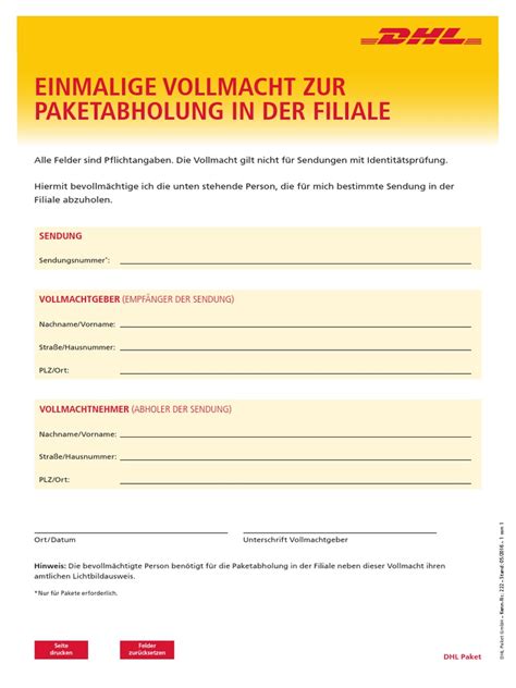 vollmacht paket abholen pdf